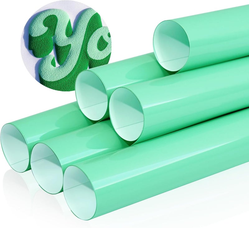 HTVJOYDO 6Pcs Puff Vinyl Heat Transfer, 12x10Inch Mint Green 3D Puff HTV, DIY Iron-on Vinyl for T-Shirts, Easy to Cut and Weed, Compatible with Cricut or Cameo (6 Mint Green Puff) - Image 1